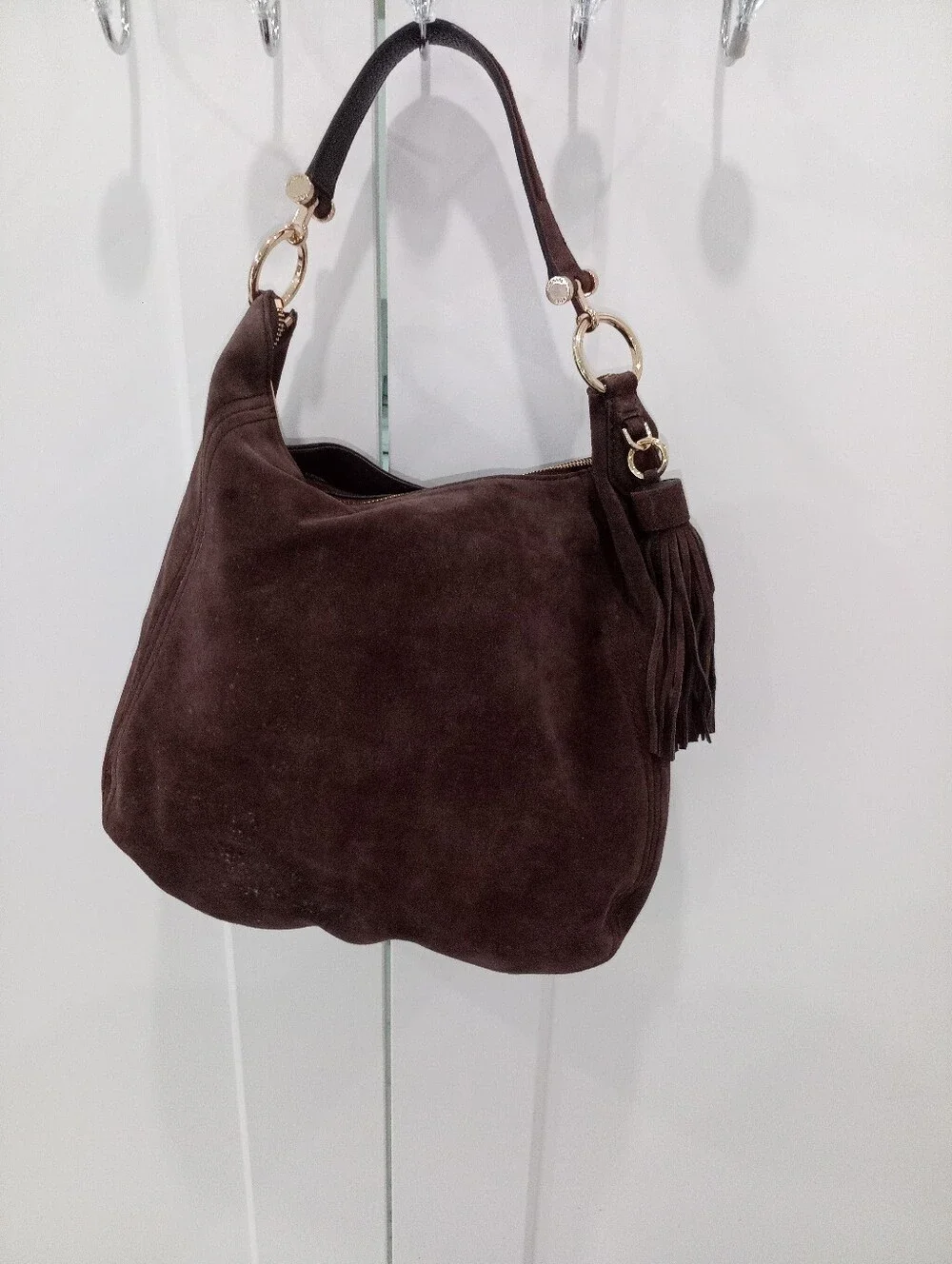 MICHAEL KORS Sonny Suede Medium Hobo Bag in 'Chocolate' Gold Hardware 🔥🥵